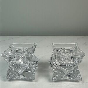 SET OF 2 VINTAGE LEAD CRYSTAL STAR CANDLE HOLDERS
